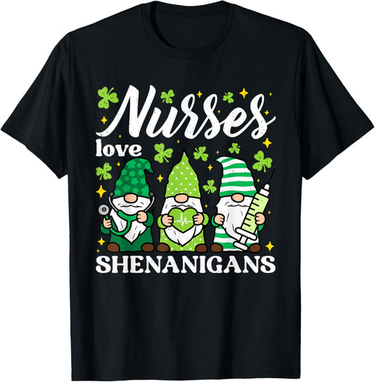Green Nurse St Patricks Day Scrub Top Gnome RN ICU ER Women T-Shirt - T-Shirt | Black