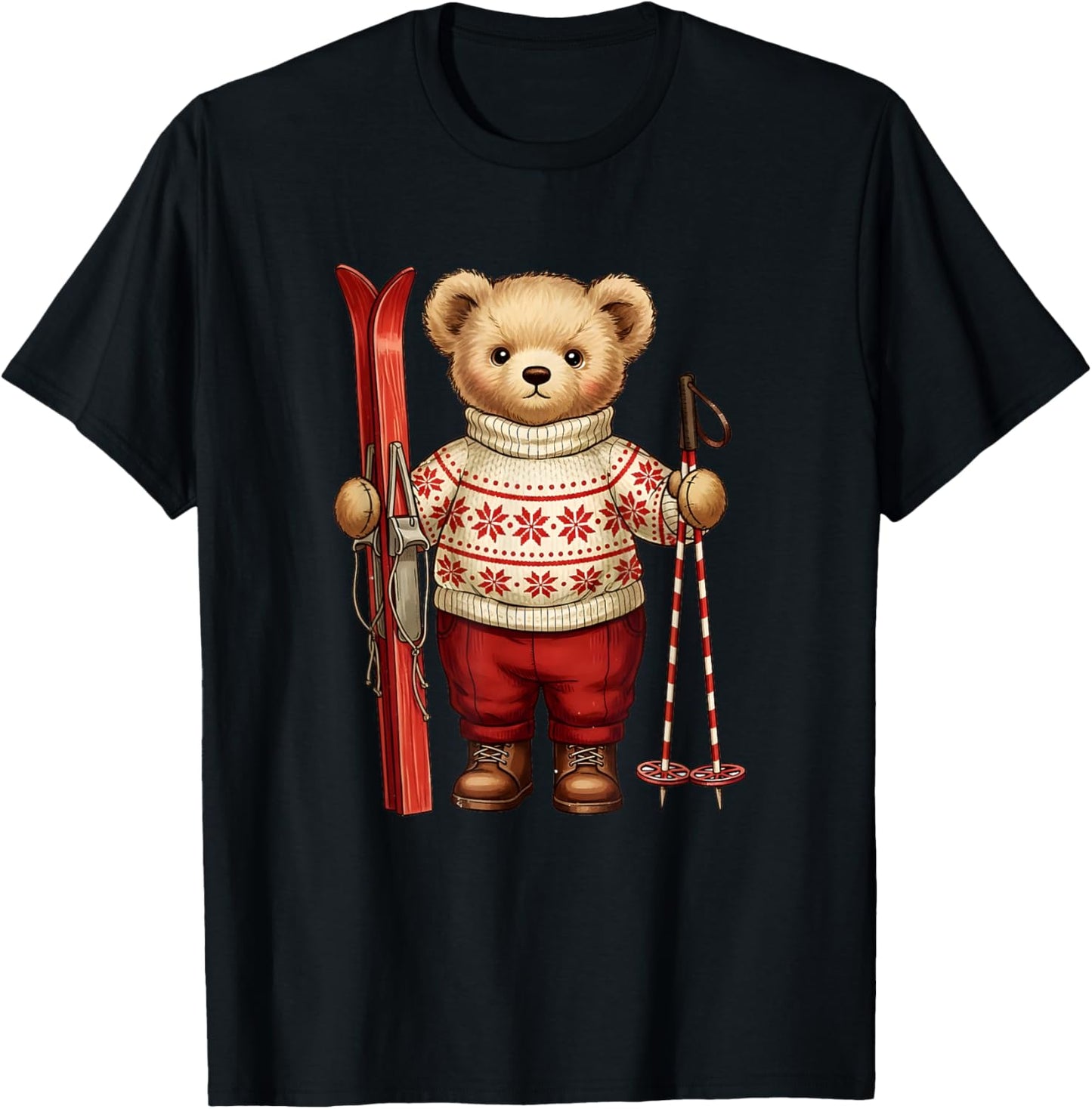 Retro Christmas Ski Bear Vintage Holiday T-Shirt - T-Shirt | Black