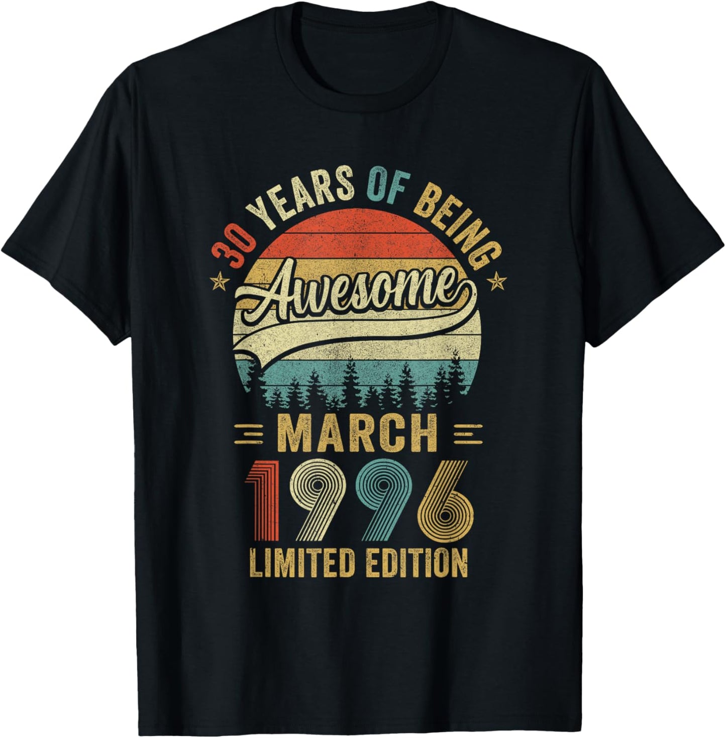 Vintage March 1996 Old 30Th Birthday Men Women T-Shirt - T-Shirt | Black