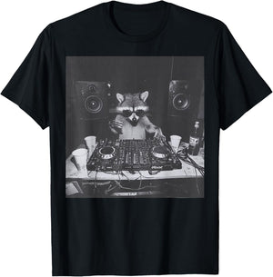 Funny DJ Raccoon House Party Sound Tech Music Trashed Panda T-Shirt - T-Shirt | Black
