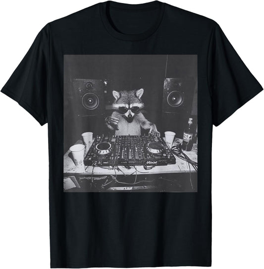 Funny DJ Raccoon House Party Sound Tech Music Trashed Panda T-Shirt - T-Shirt | Black