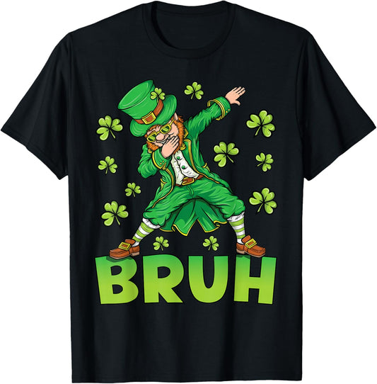 Funny St Patricks Day Dabbing Leprechaun Bruh T-Shirt - T-Shirt | Black