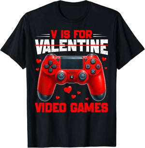 V is for Valentine Video Game Heart Outfits Men Boy Kids T-Shirt - T-Shirt | Black