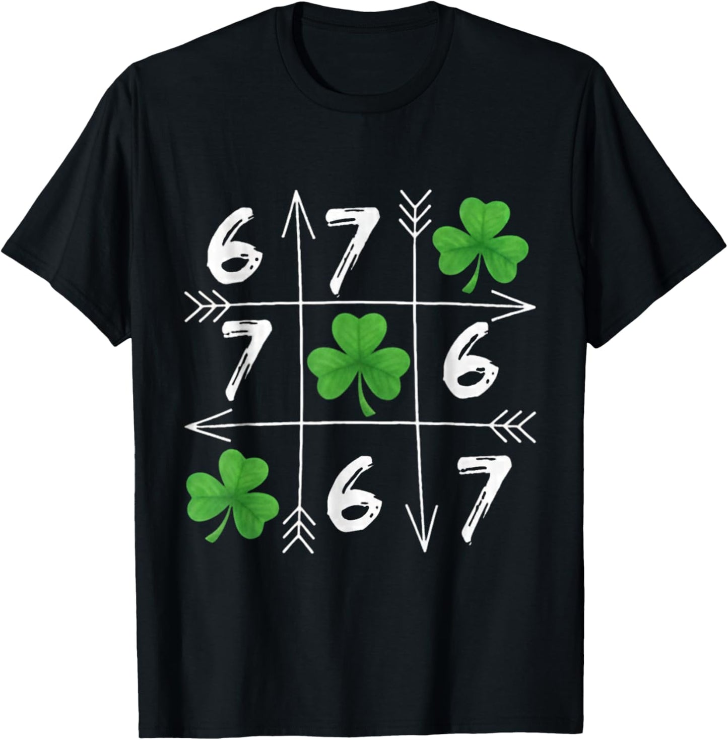 Six Seven 67 Meme 6 7 St. Patrick´s Day Shamrock T-Shirt - T-Shirt | Black