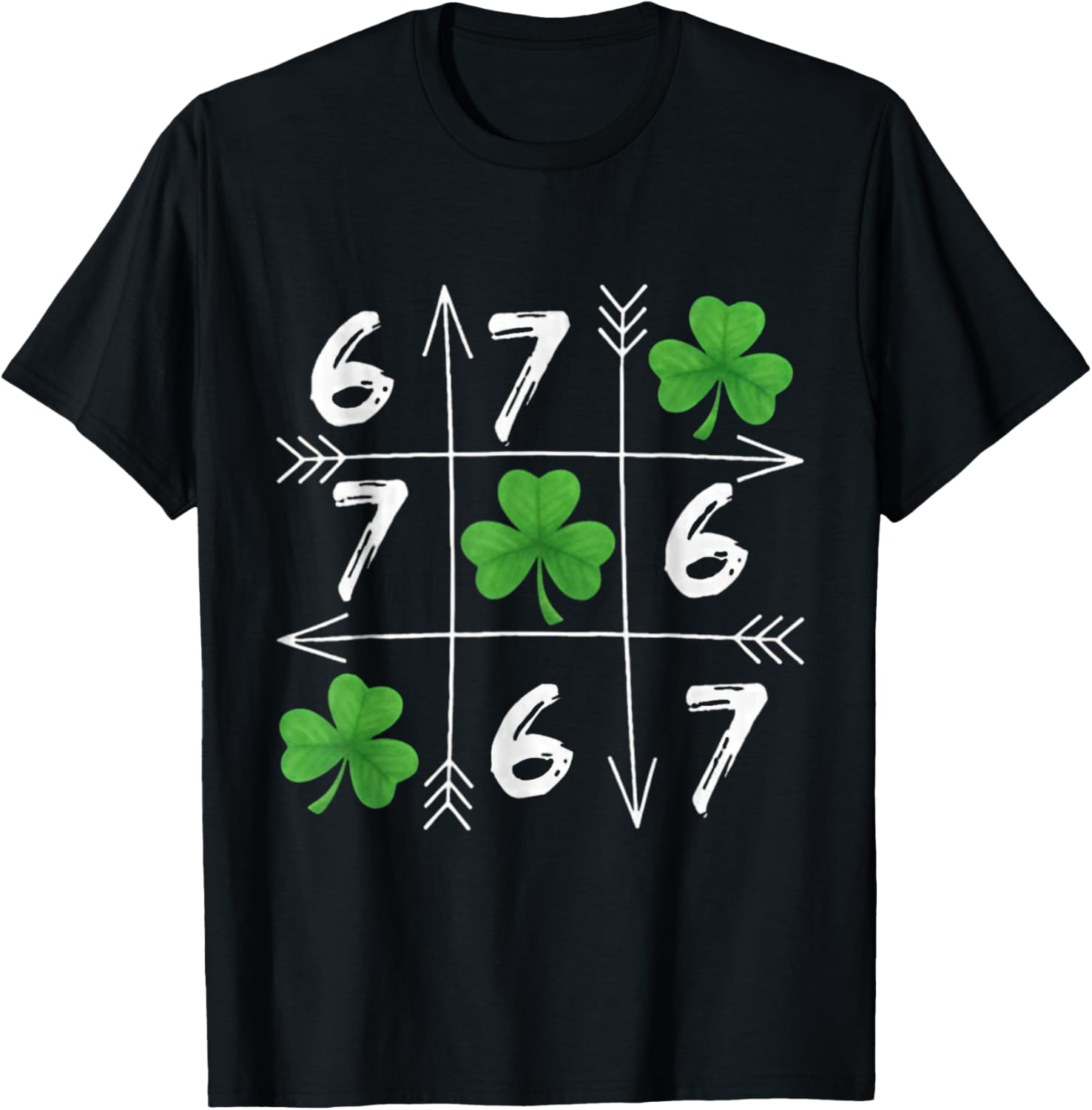 Six Seven 67 Meme 6 7 St. Patrick´s Day Shamrock T-Shirt - T-Shirt | Black