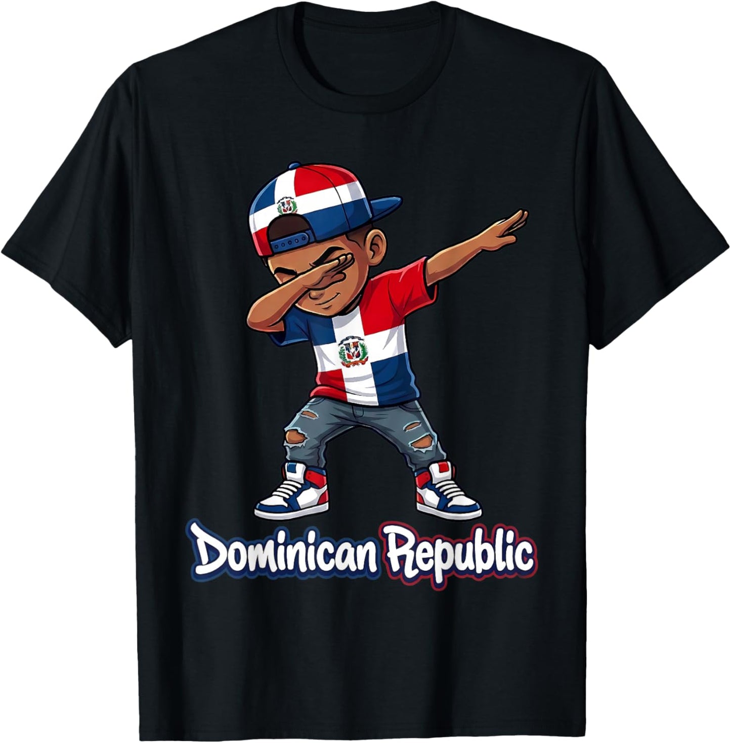 Dominican Republic Flag Dabbing Boy Dab Proud RD T-Shirt - T-Shirt | Black