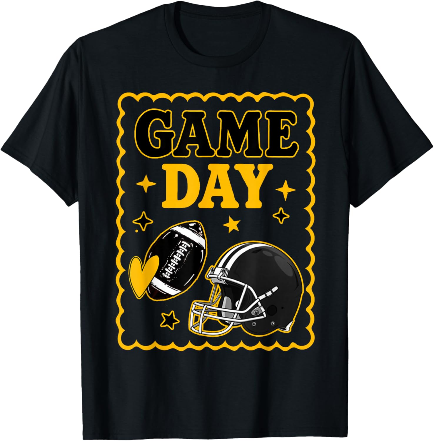 Game Day Gold Black American Football Women Girl Kids Vibes T-Shirt - T-Shirt | Black