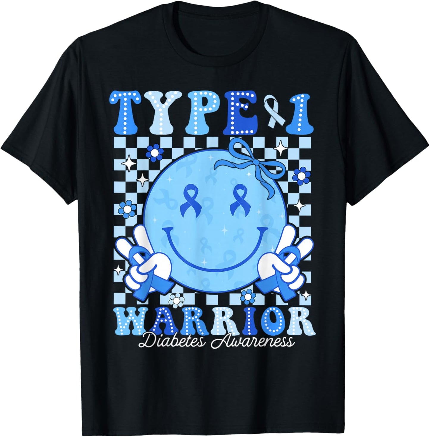 Diabetes Awareness Ribbon T1D Warrior Support Squad Girly T-Shirt - T-Shirt | Black