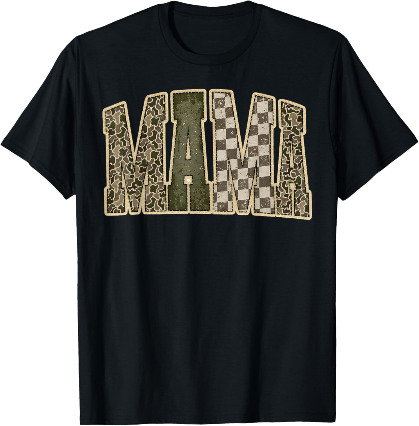 Retro Mama Camo Checkered Cute Mom Mama Vintage Women T-Shirt - T-Shirt | Black