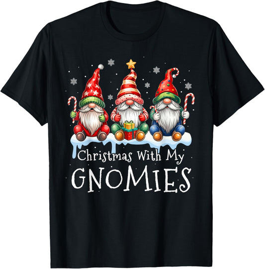 Christmas with My Gnomies Buffalo Plaid Gnome Family Women T-Shirt - T-Shirt | Black