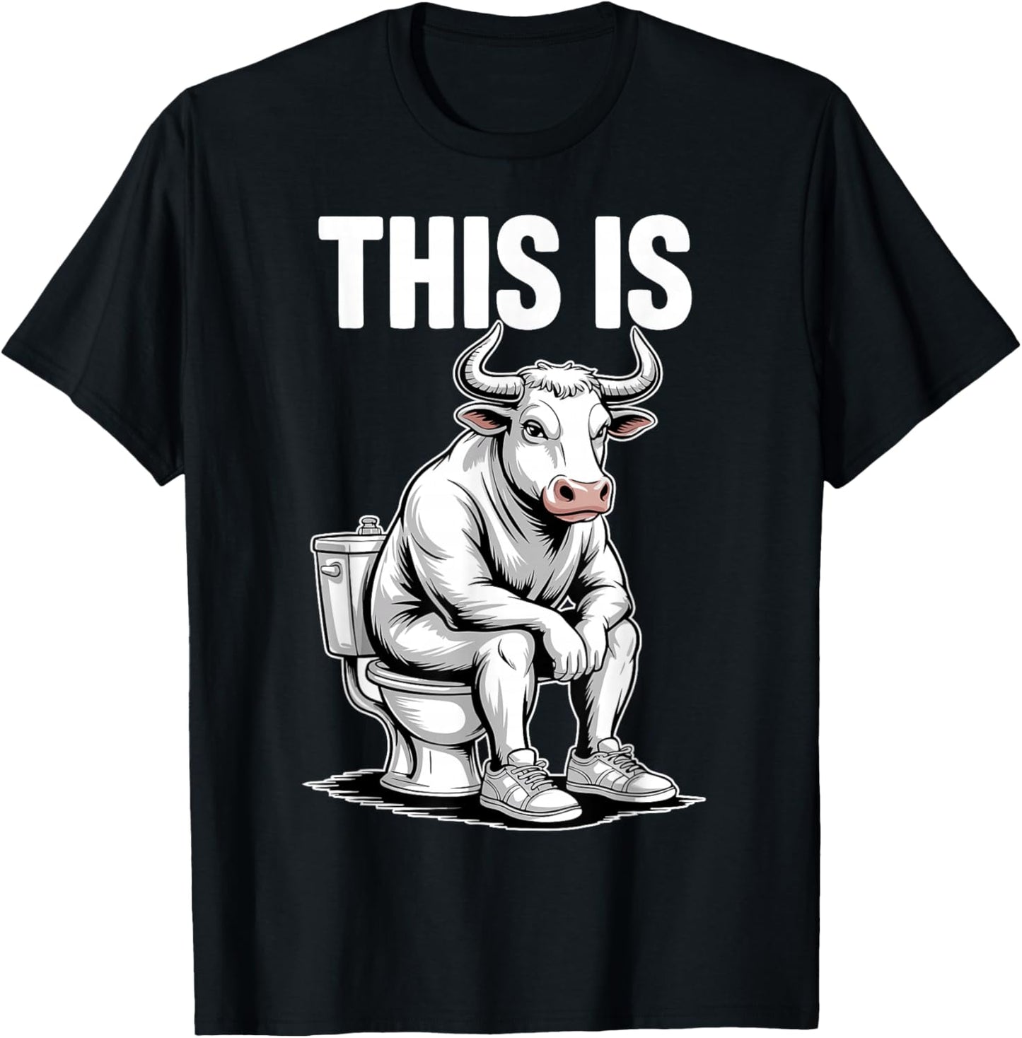 Funny Bull on Toilet Cartoon Bathroom Humor Design T-Shirt - T-Shirt | Black