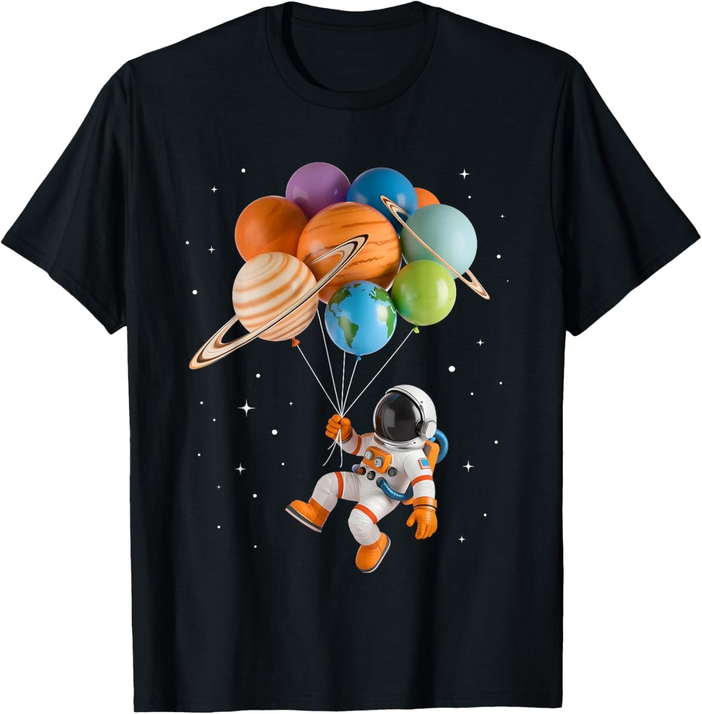 Astronaut Planet Balloons Solar-System Space Kids Birthday T-Shirt - T-Shirt | Black