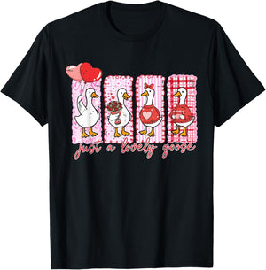 Funny Duck Valentines Retro Cute Just A Lovely Goose Lover T-Shirt - T-Shirt | Black