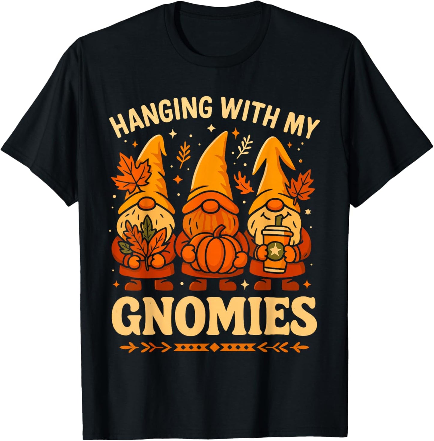 Thanksgiving with My Gnomies Shirt, Funny Fall Gnome Pumpkin T-Shirt - T-Shirt | Black