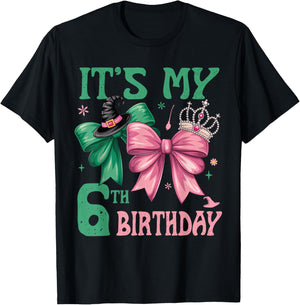 6th Birthday Girl Its My 6th Birthday Witch Pink and Green T-Shirt - T-Shirt | Black
