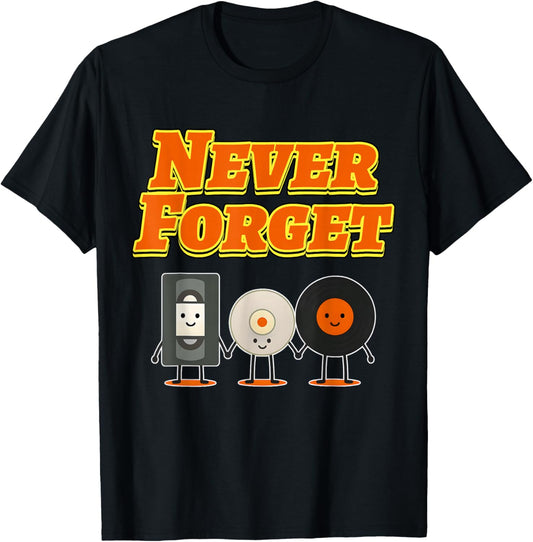 Never Forget Physical Media Nostalgia VHS CD Vinyl Graphic T-Shirt - T-Shirt | Black