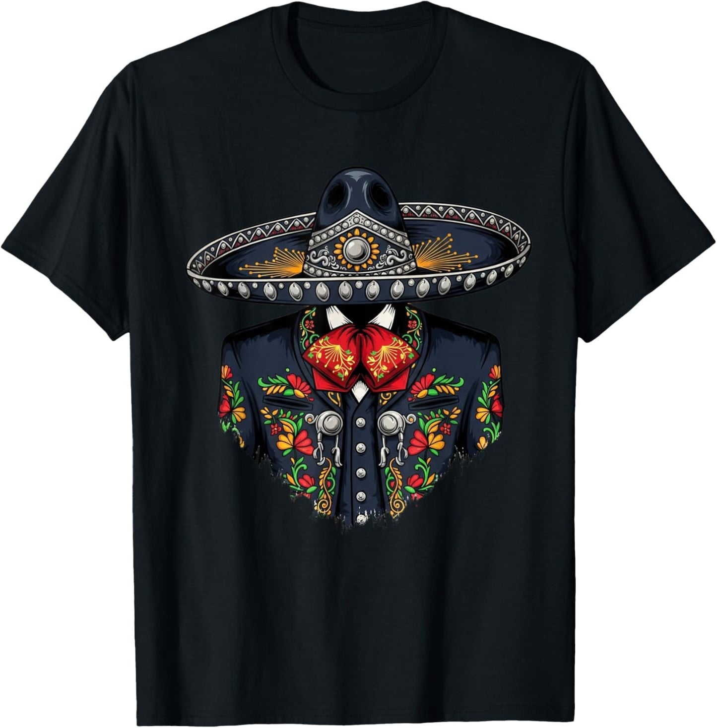 Vibrant Mexican Charro Suit Traditional Mariachi Attire T-Shirt - T-Shirt | Black
