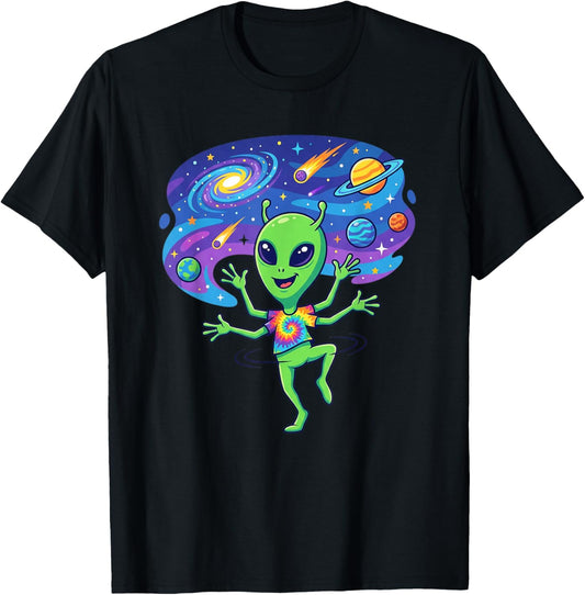 Cosmic Dancing Alien Tie Dye Planet Galaxy T-Shirt - T-Shirt | Black
