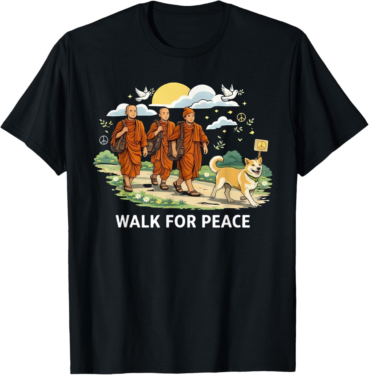 Walk for Peace Buddhist Monks Inspirational Journey T-Shirt - T-Shirt | Black