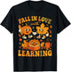 Retro Fall in Love with Learning Autumn Thanksgiving Teacher T-Shirt - T-Shirt | Black