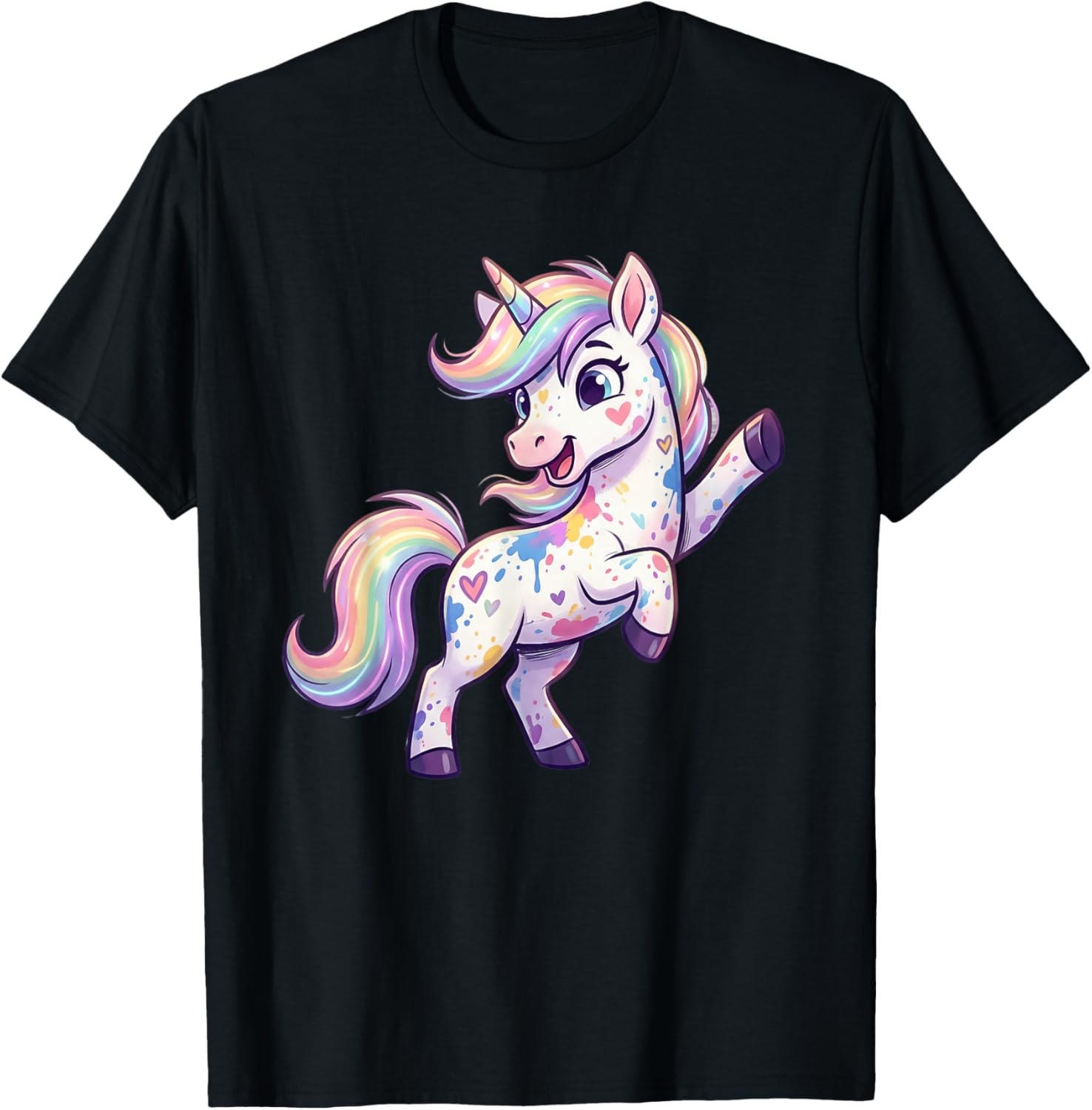 Cute Rainbow Unicorn Pastel Hearts Fantasy T-Shirt - T-Shirt | Black
