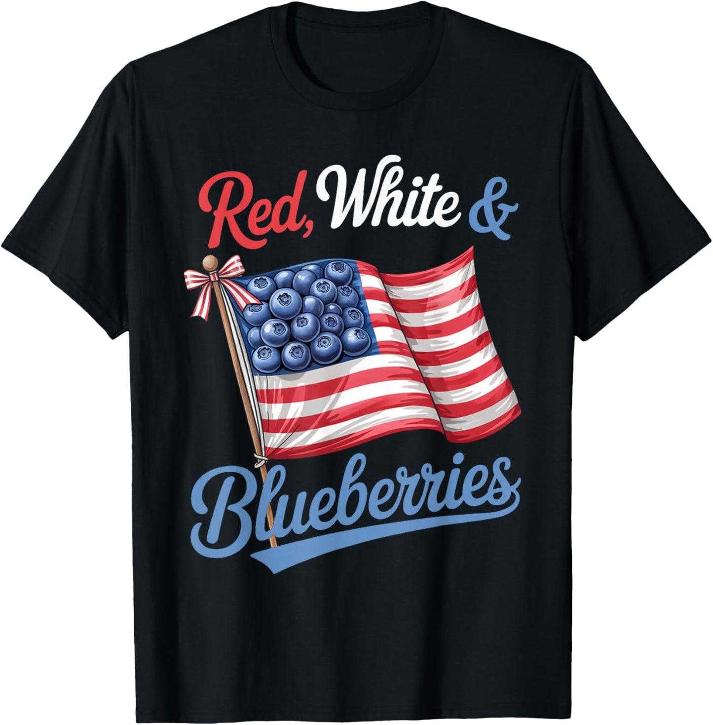 Red White & Blueberries Coquette Flag Bow T-Shirt - T-Shirt | Black