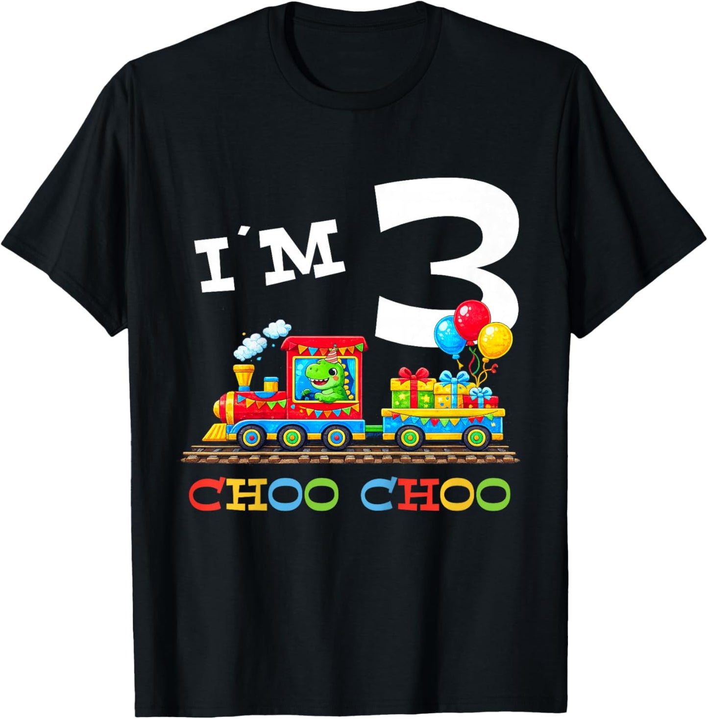 Train Birthday 3 Year Old T-Shirt - T-Shirt | Black