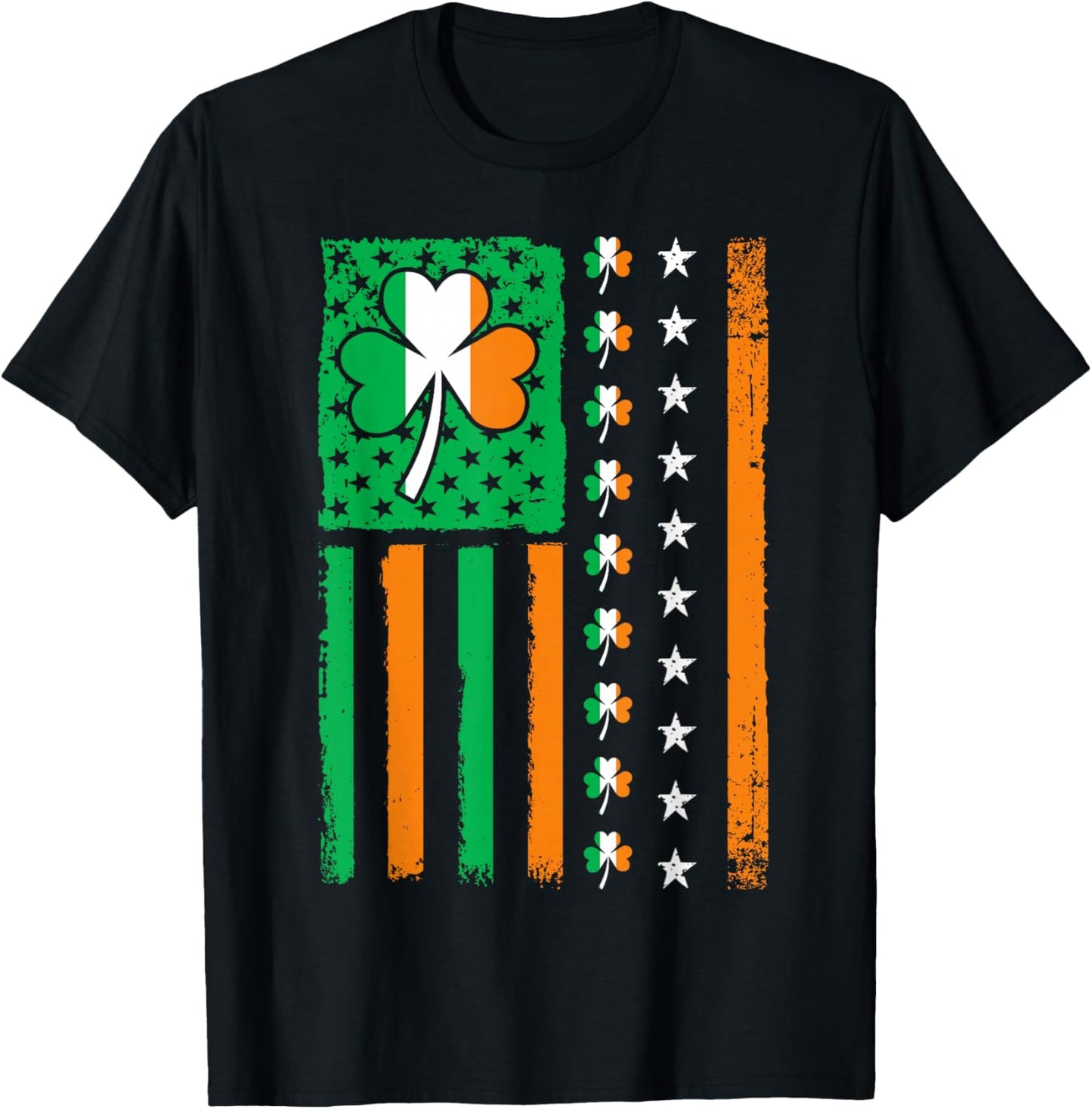 Vintage St Patricks Day American USA Flag Shamrock Irish T-Shirt - T-Shirt | Black
