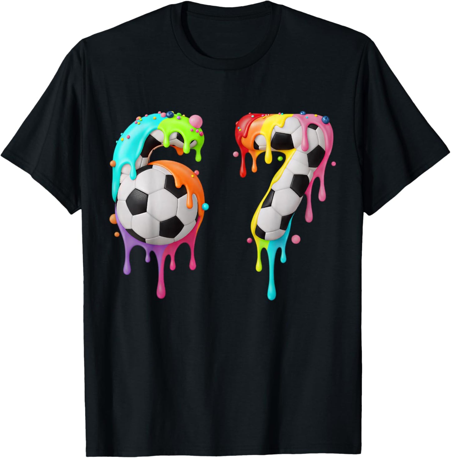 Kids Fun Meme 67 Number Six 6 Seven 7 Ice Cream Drips Soccer T-Shirt - T-Shirt | Black
