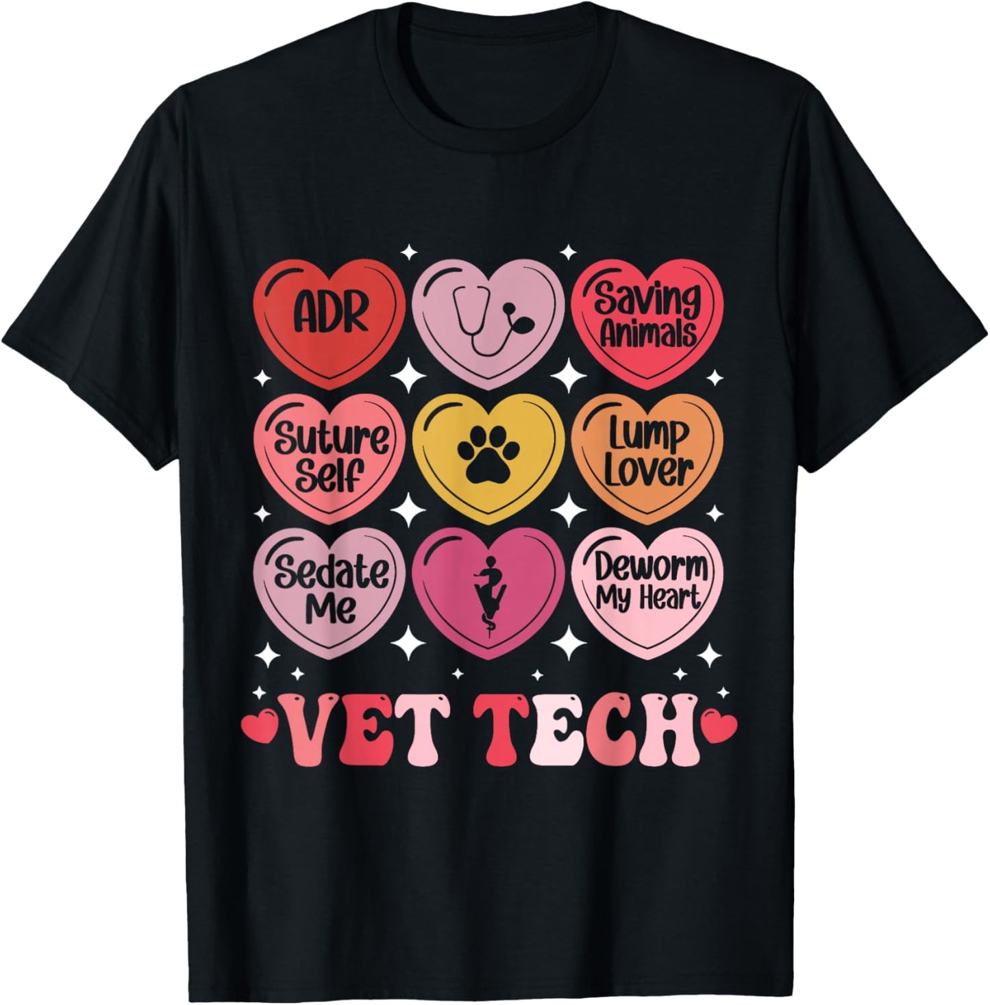Vet Tech Valentine's Day Veterinary Medicine Hearts Candy T-Shirt - T-Shirt | Black