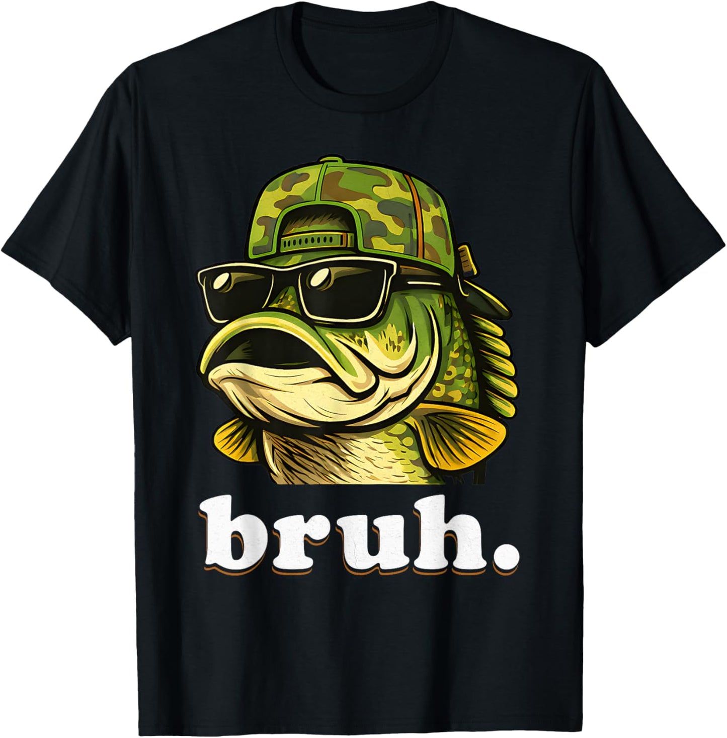 Bruh Fishing Camo Bass Fish Funny Boys Kids Camouflage T-Shirt - T-Shirt | Black