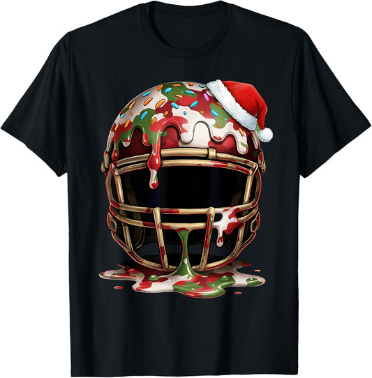 Christmas Football Drip Boys Ice Cream Drip Camo Santa Xmas T-Shirt - T-Shirt | Black