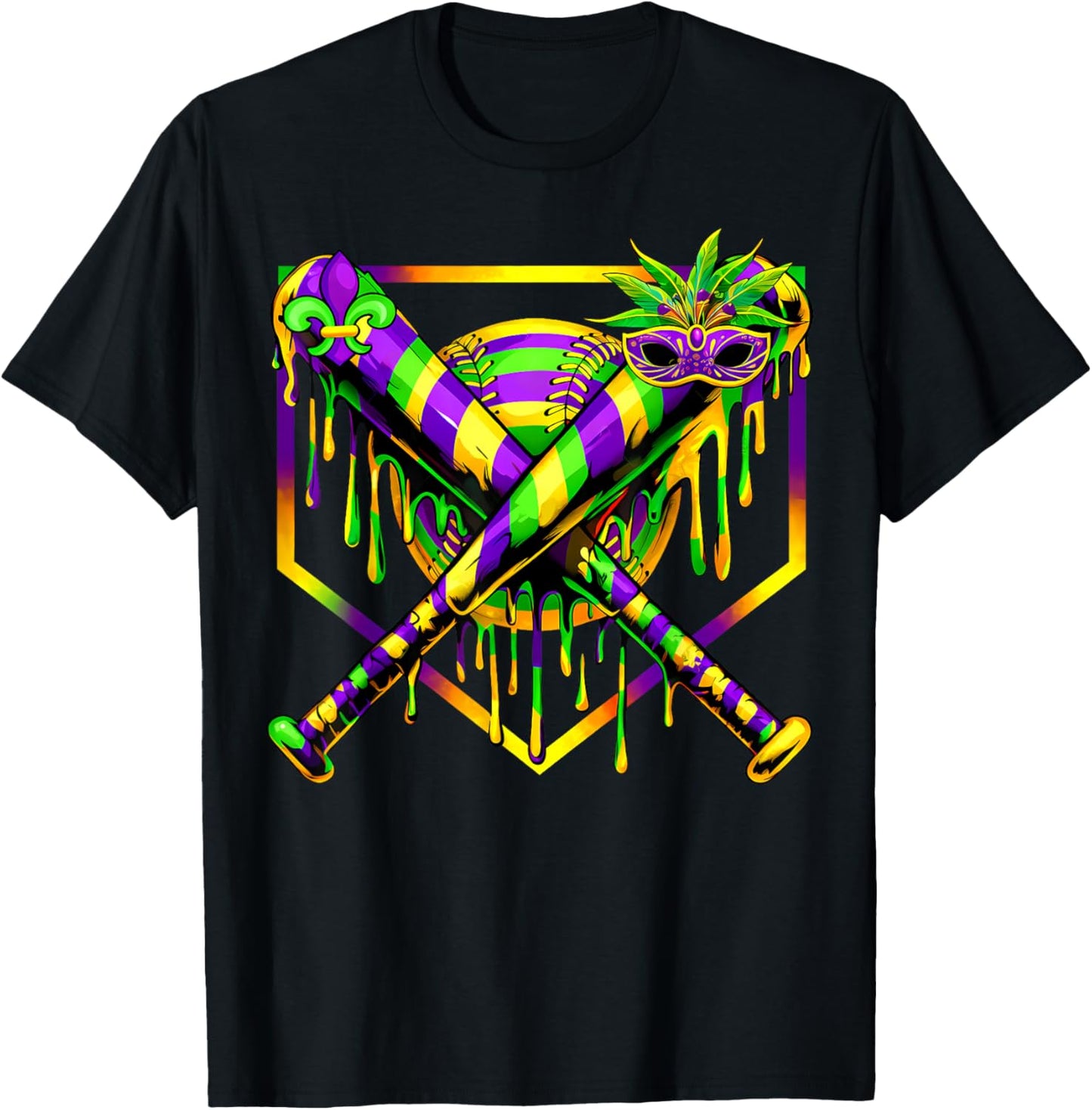 Baseball Mardi Gras Carnival Party Mask Ice Cream Drip Boys T-Shirt - T-Shirt | Black
