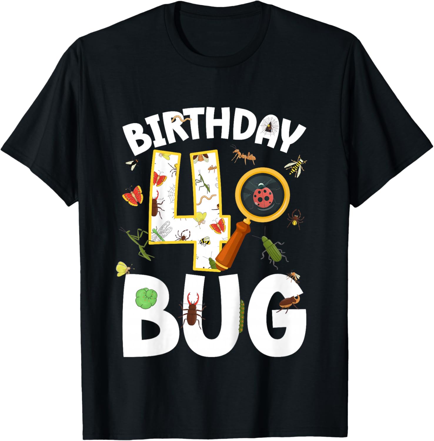 4th Bug Birthday Party 4 Year Old Bugs Birthday T-Shirt - T-Shirt | Black