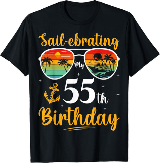 My 55th Birthday Cruise Party Beach Vacation 55 Years Old T-Shirt - T-Shirt | Black