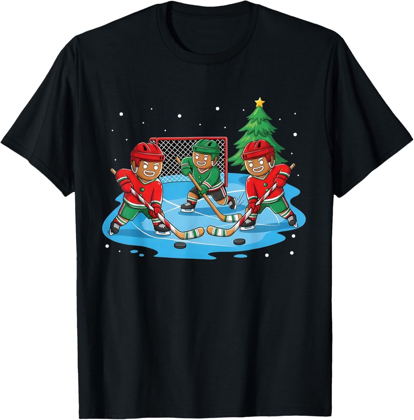 Christmas Gingerbread Ice Hockey Player Matching Family T-Shirt - T-Shirt | Black