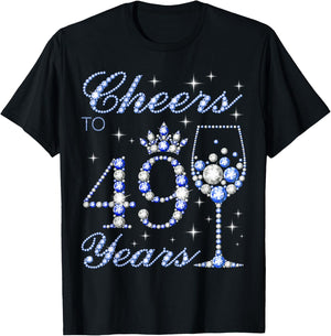 Cheers to 49 Years Old 49th Birthday Blue Style Women T-Shirt - T-Shirt | Black