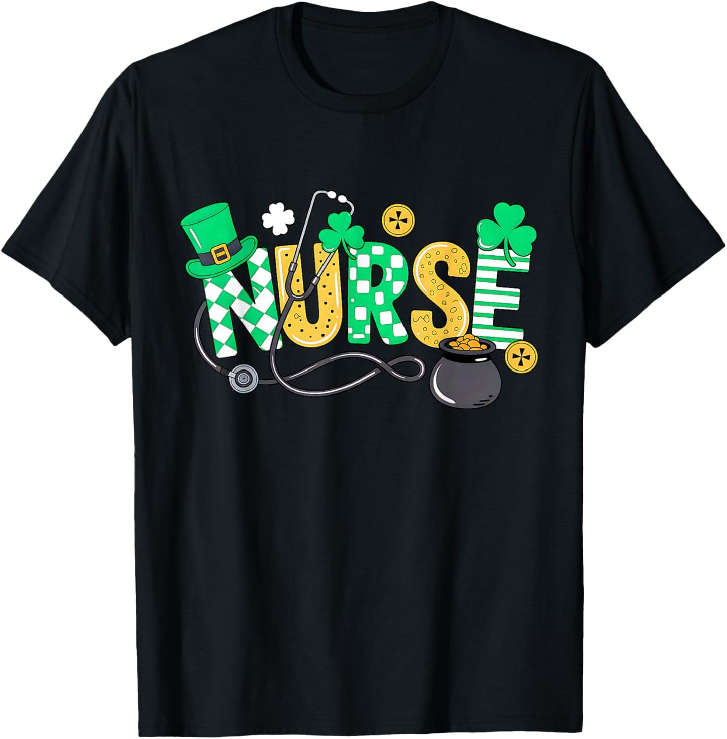 St Patrick's Day Irish Nurse Shamrock Irish Saint Paddys Day T-Shirt - T-Shirt | Black