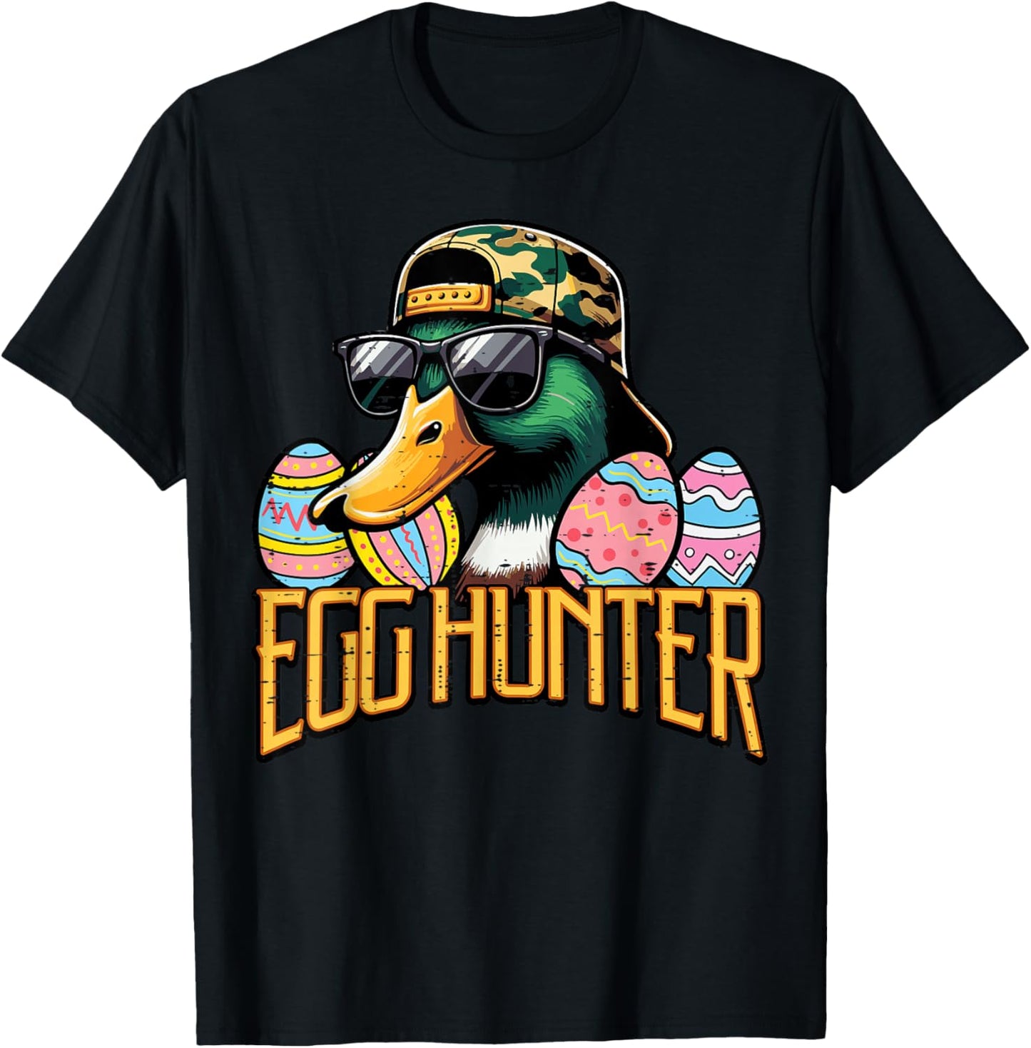Easter Duck Face Camo Cap Egg Hunter Hunting Boys Kids Youth T-Shirt - T-Shirt | Black