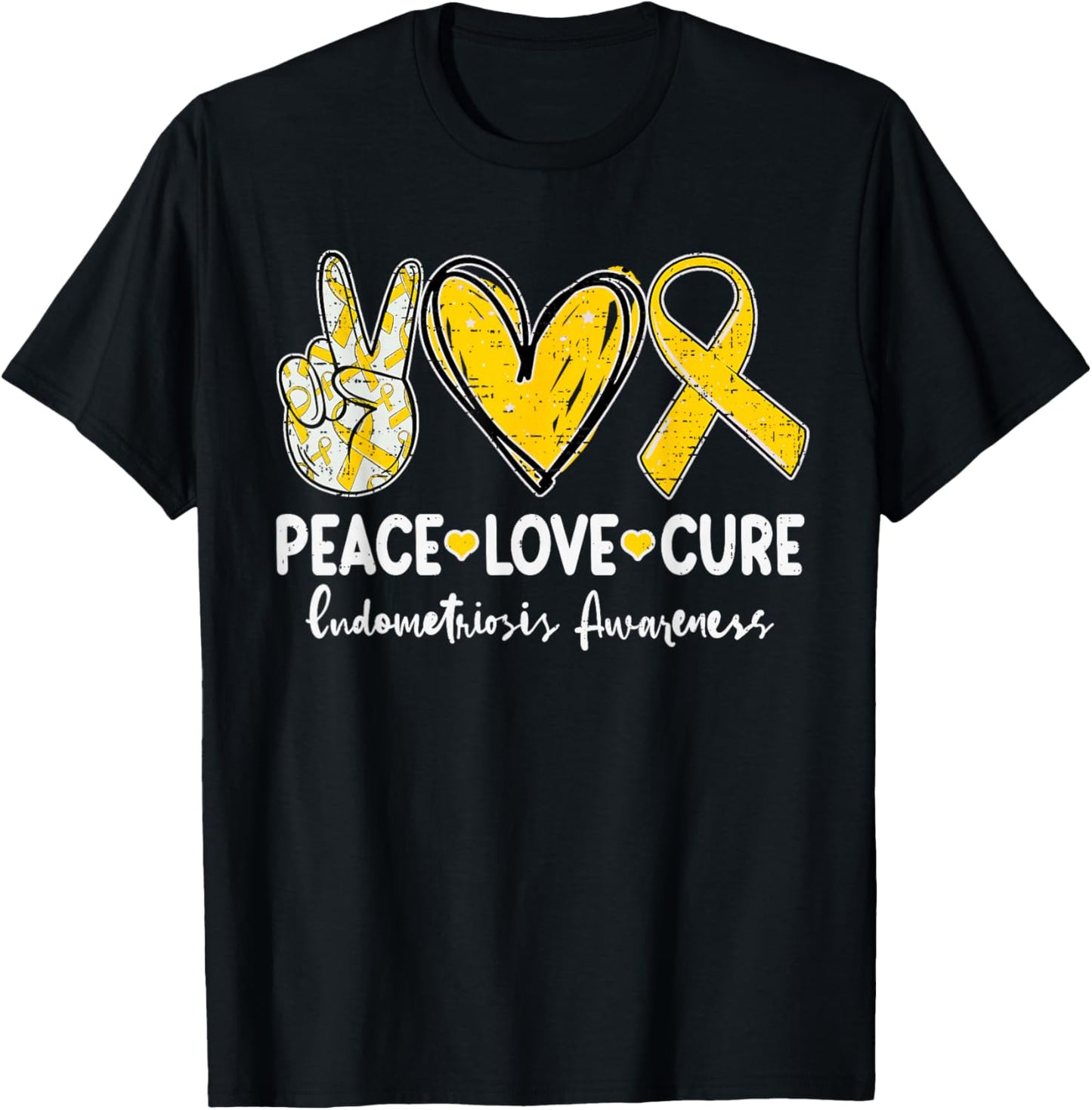 Peace Love Cure Endometriosis Awareness Endo Support T-Shirt - T-Shirt | Black
