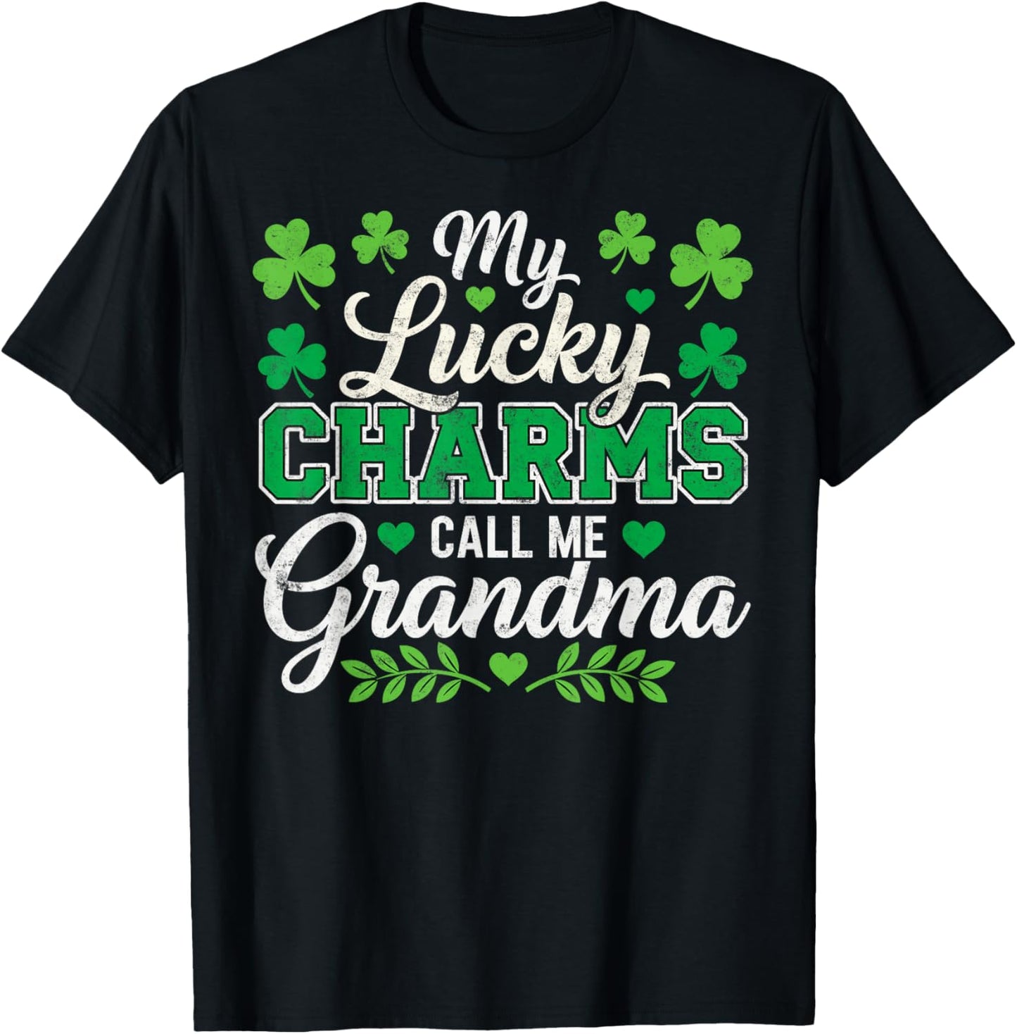 St.Patrick’s Day My Lucky Charms Call me Grandma Shamrock T-Shirt - T-Shirt | Black
