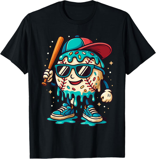 Baseball Drip Outfit Boys, Ice Cream Drip Baseball Lifestyle T-Shirt - T-Shirt | Black