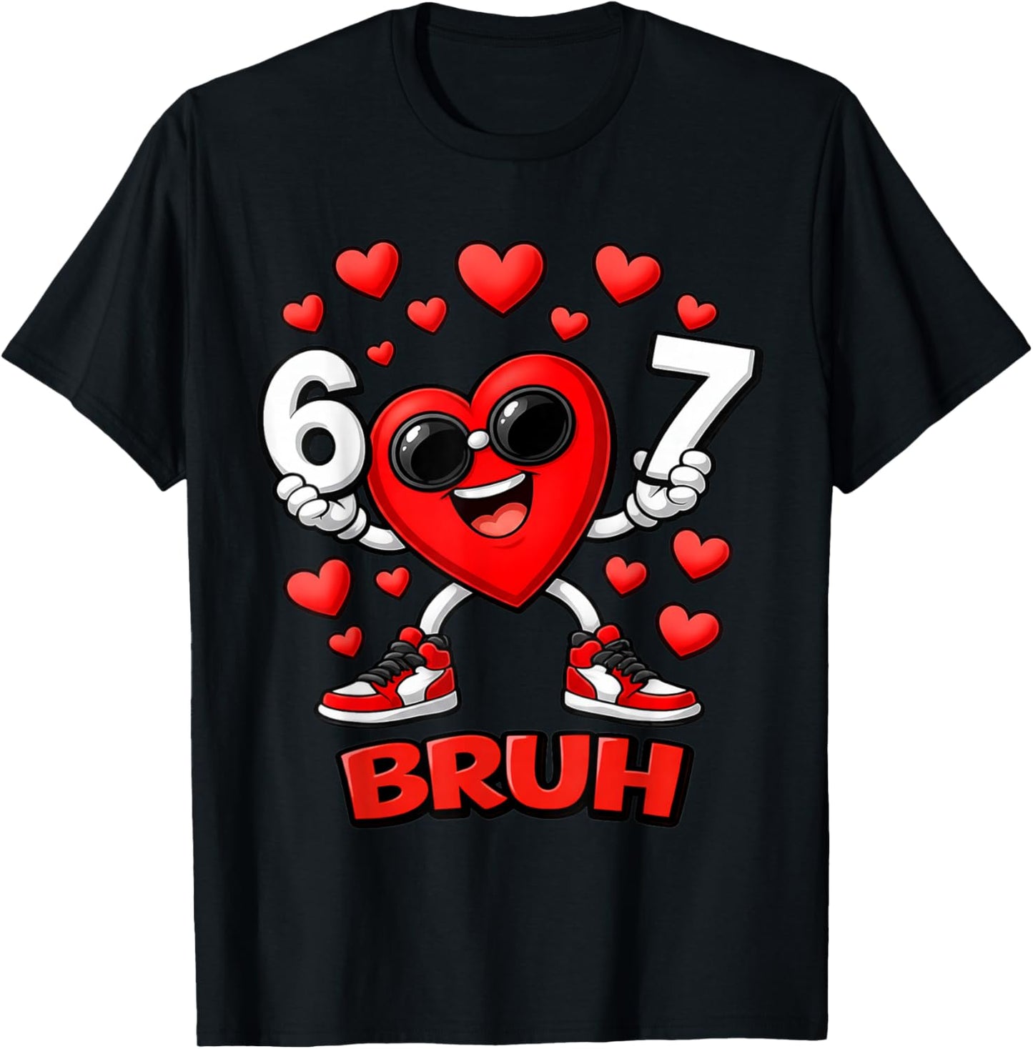 67 Bruh Six Seven Funny Dabbing Heart Valentine Boys Kids T-Shirt - T-Shirt | Black