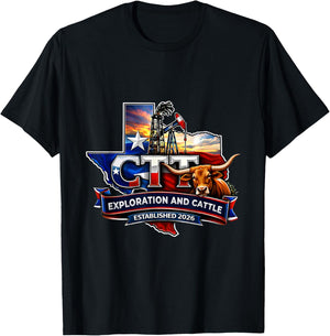Texas Bull Oilfield Ranch Exploration Theme Western T-Shirt - T-Shirt | Black
