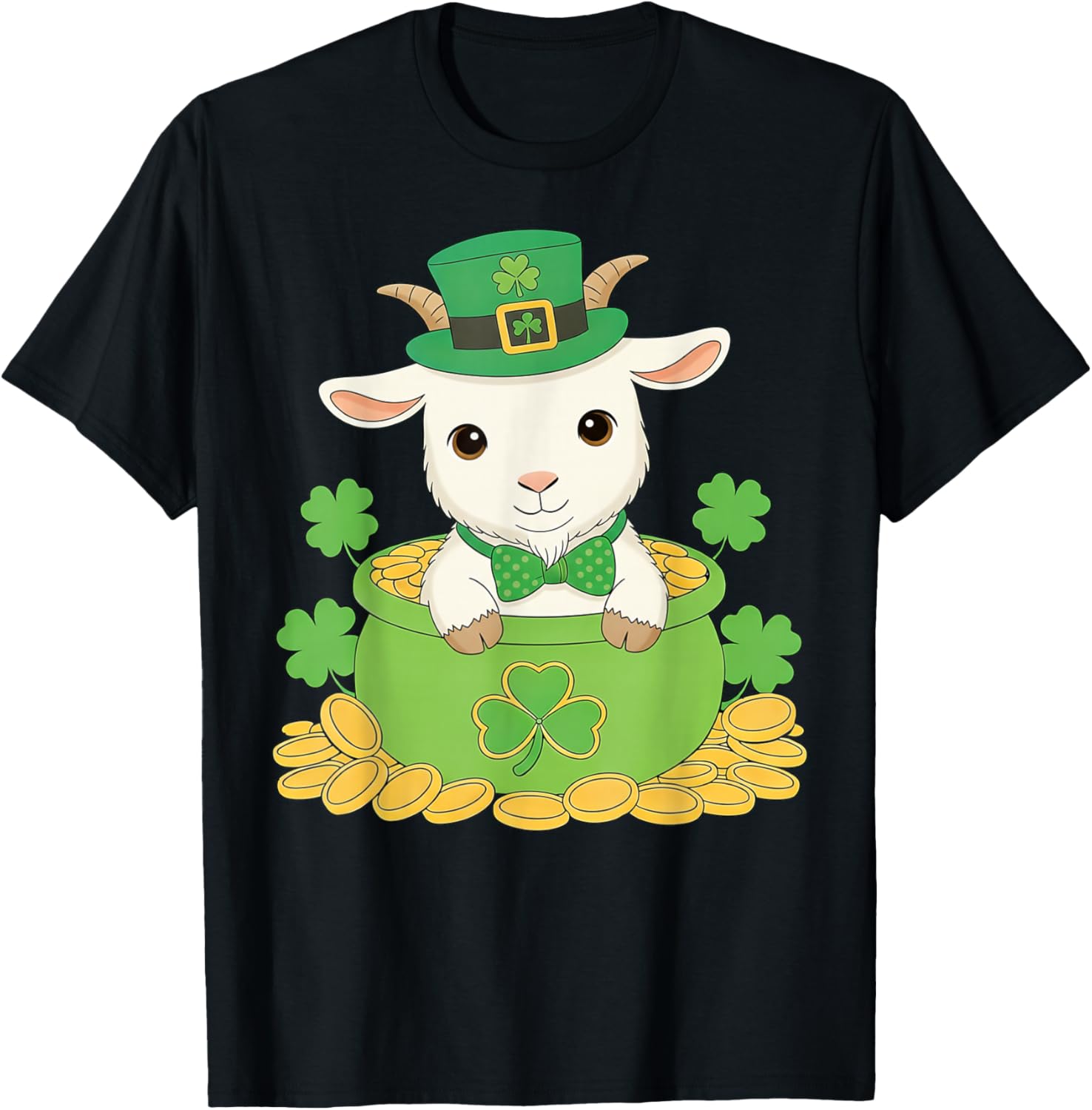 Goat Irish Shamrock Leprechaun Funny Goat St. Patrick’s Day T-Shirt - T-Shirt | Black