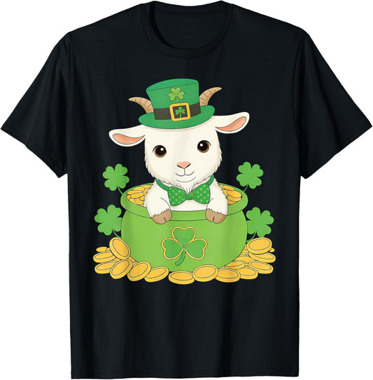 Goat Irish Shamrock Leprechaun Funny Goat St. Patrick’s Day T-Shirt - T-Shirt | Black