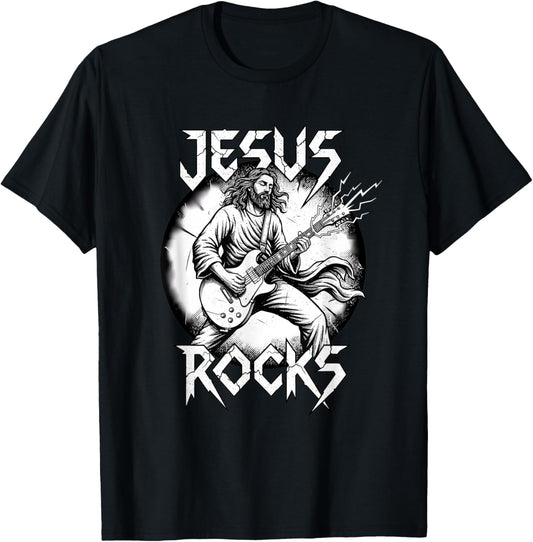 Funny Christian Guitarist Jesus Rocks T-Shirt - T-Shirt | Black