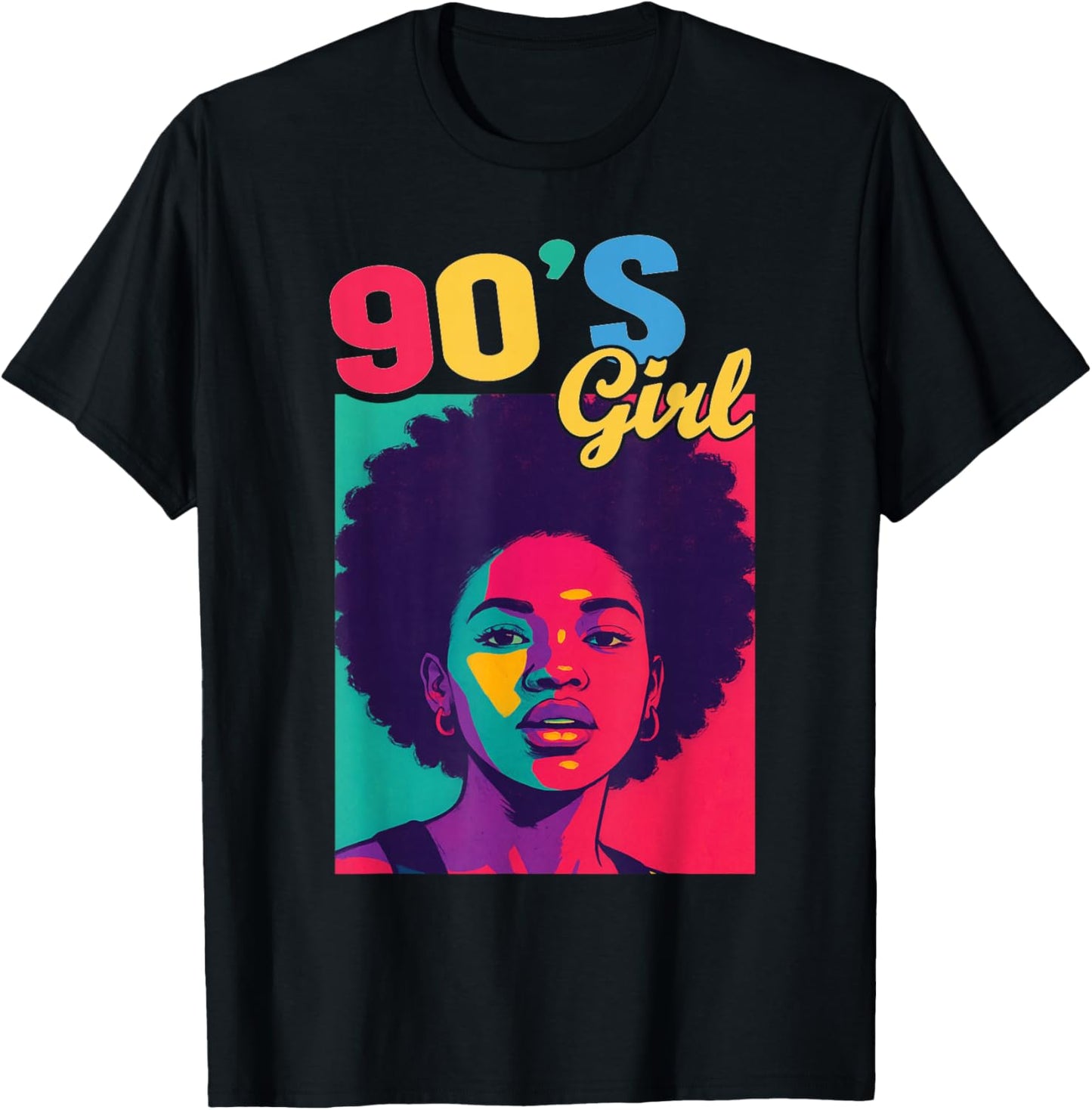 90's Girl Retro Afro Style T-Shirt - T-Shirt | Black