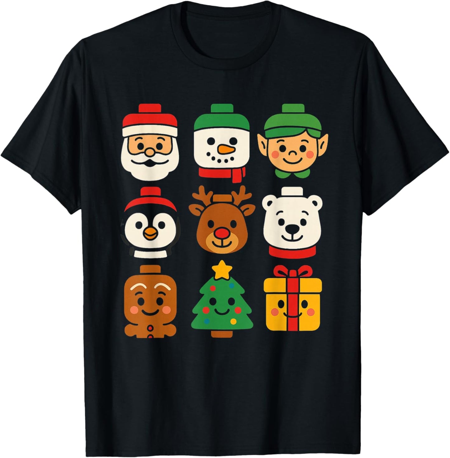 Christmas Building Brick Santa Elf Snowman Xmas Boys Girls T-Shirt - T-Shirt | Black