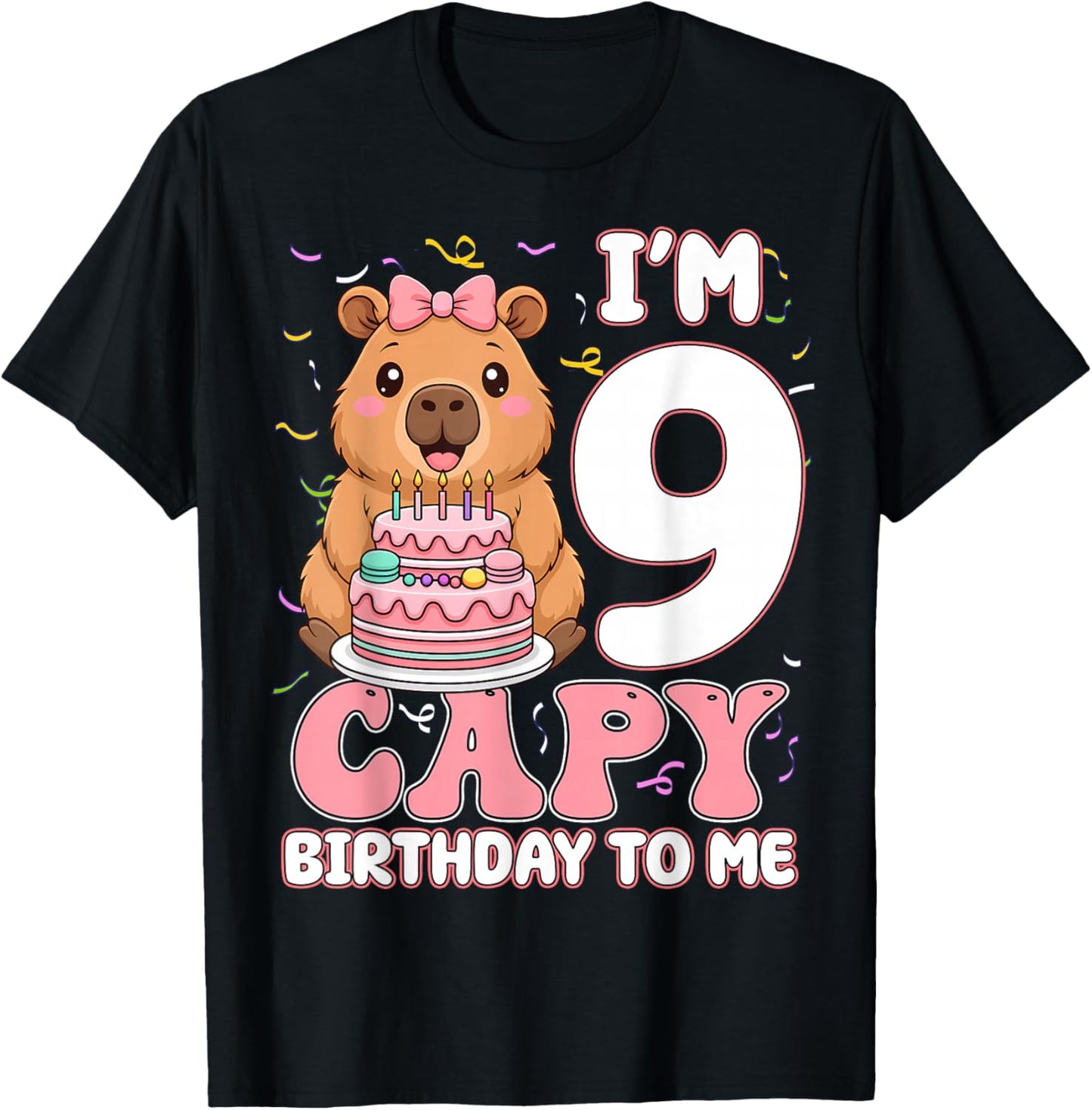 9 Years Old Capy Birthday to Me 9th Birthday Capybara Girl T-Shirt - T-Shirt | Black